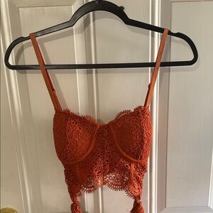 Lace Bralette Crop Top in Rust Orange - Women Intimates